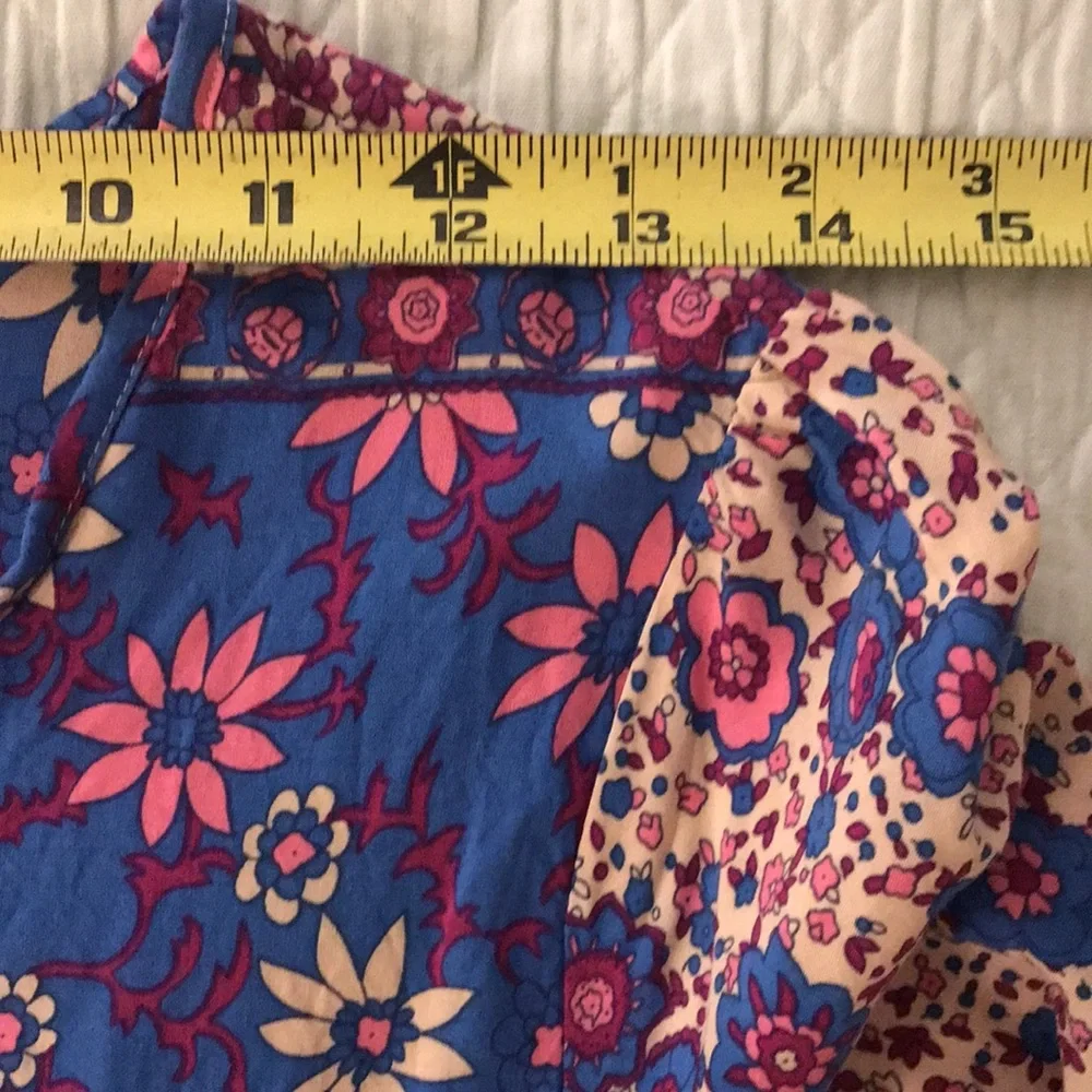 New R. Vivimos Spring Bohemian Patchwork Print Midi Dress Blue Cream Pink … - Picture 11 of 14